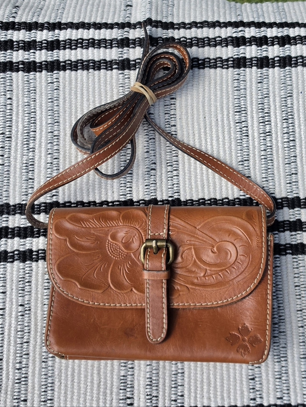 Patricia Nash Torri Crossbody Bag Clutch Small Brown Embossed Leather Tooled